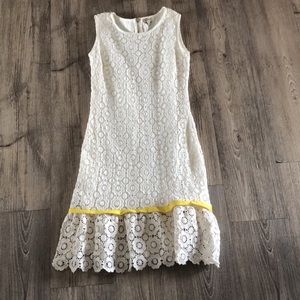 Cremieux lace dress with yellow trim